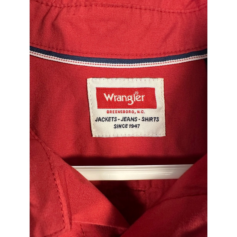 Wrangler Mens XL Short Sleeve‎ Button Up Shirt Red Western Casual Work - Picture 2 of 8